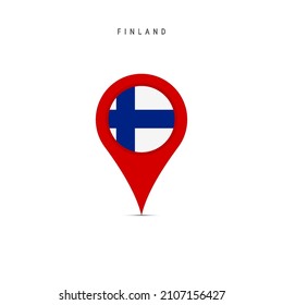 Teardrop map marker with flag of Finland. Finnish flag inserted in the location map pin. Flat vector illustration isolated on white background.