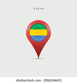 Marcador de mapa de lágrimas con bandera de Gabón. Bandera gabonesa insertada en el pin del mapa de la ubicación. Ilustración vectorial aislada en fondo gris claro.