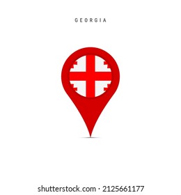 Teardrop map marker with flag of Georgia. Georgian flag inserted in the location map pin. Flat vector illustration isolated on white background.