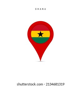 Marcador de mapa de lágrimas con bandera de Ghana. Bandera ghanesa insertada en el pin del mapa de la ubicación. Ilustración vectorial plana aislada en fondo blanco.