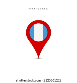 Marcador de mapa de lágrimas con bandera de Guatemala. Bandera guatemalteca insertada en el pin del mapa de ubicación. Ilustración vectorial plana aislada en fondo blanco.