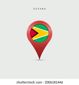 Teardrop map marker with flag of Guyana. Guyanese flag inserted in the location map pin. Vector illustration isolated on light grey background. svg