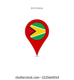 Teardrop map marker with flag of Guyana. Guyanese flag inserted in the location map pin. Flat vector illustration isolated on white background. svg