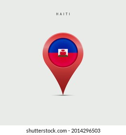 Teardrop map marker with flag of Haiti. Haitian flag inserted in the location map pin. 3D vector illustration isolated on light grey background.