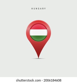 Marcador de mapa de lágrimas con bandera de Hungría. Bandera húngara insertada en el pin del mapa de ubicación. Ilustración vectorial aislada en fondo gris claro.