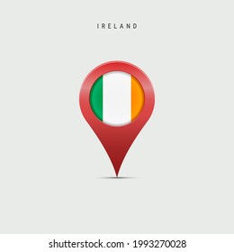 Teardrop map marker with flag of Ireland. Irish flag inserted in the location map pin. Vector illustration isolated on light grey background.