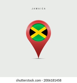Marcador de mapa de lágrimas con bandera de Jamaica. Bandera jamaiquina insertada en el pin del mapa de ubicación. Ilustración vectorial aislada en fondo gris claro.
