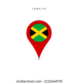 Marcador de mapa de lágrimas con bandera de Jamaica. Bandera jamaiquina insertada en el pin del mapa de ubicación. Ilustración vectorial plana aislada en fondo blanco.