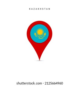 Teardrop map marker with flag of Kazakhstan. Kazakh flag inserted in the location map pin. Flat vector illustration isolated on white background.