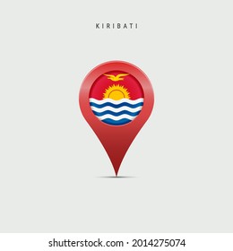 Teardrop map marker with flag of Kiribati. Republic of Kiribati flag inserted in the location map pin. 3D vector illustration isolated on light grey background.