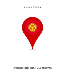 Teardrop map marker with flag of Kyrgyzstan. Kyrgyz flag inserted in the location map pin. Flat vector illustration isolated on white background.