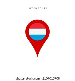 Teardrop map marker with flag of Luxembourg. Luxembourgish flag inserted in the location map pin. Flat vector illustration isolated on white background.