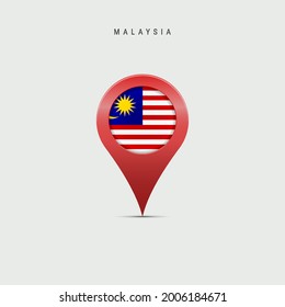 Teardrop map marker with flag of Malaysia. Malaysian flag inserted in the location map pin. Vector illustration isolated on light grey background.