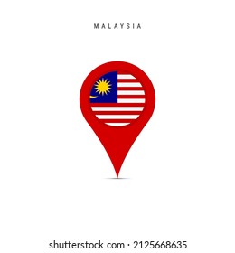 Teardrop map marker with flag of Malaysia. Malaysian flag inserted in the location map pin. Flat vector illustration isolated on white background.