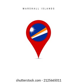 Teardrop map marker with flag of Marshall Islands. Marshallese flag inserted in the location map pin. Flat vector illustration isolated on white background.