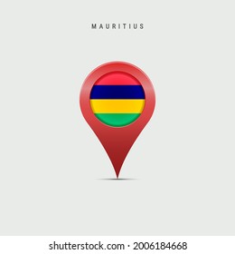 Marcador de mapa de lágrimas con bandera de Mauricio. Bandera mauriciana insertada en el pin del mapa de ubicación. Ilustración vectorial aislada en fondo gris claro.