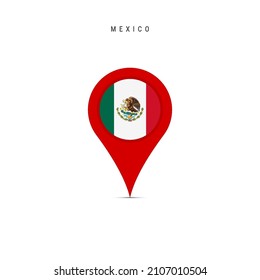 Teardrop map marker with flag of Mexico. Mexican flag inserted in the location map pin. Flat vector illustration isolated on white background.
