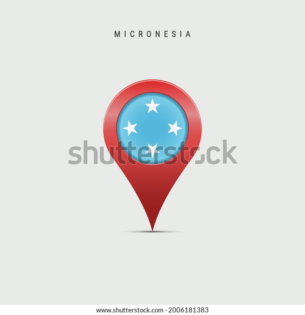 Teardrop map marker with flag of Micronesia.\
Micronesian flag inserted in the location map pin. Vector\
illustration isolated on light grey\
background.