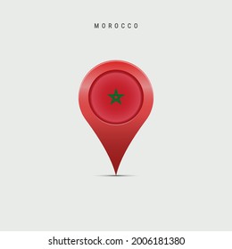 Teardrop map marker with flag of Morocco. Moroccan flag inserted in the location map pin. Vector illustration isolated on light grey background.