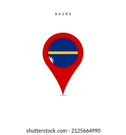 Teardrop map marker with flag of Nauru. Nauruan flag inserted in the location map pin. Flat vector illustration isolated on white background.