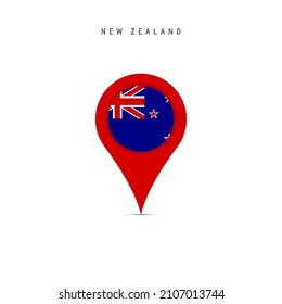Teardrop map marker with flag of New Zealand. YYY flag inserted in the location map pin. Flat vector illustration isolated on white background.
