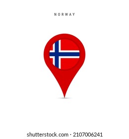 Teardrop map marker with flag of Norway. Norwegian flag inserted in the location map pin. Flat vector illustration isolated on white background.