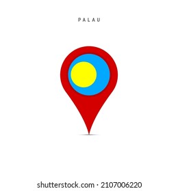 Teardrop map marker with flag of Palau. Palauan flag inserted in the location map pin. Flat vector illustration isolated on white background.
