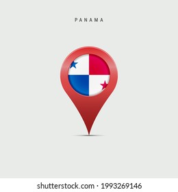 Teardrop map marker with flag of Panama. Panamanian flag inserted in the location map pin. Vector illustration isolated on light grey background.