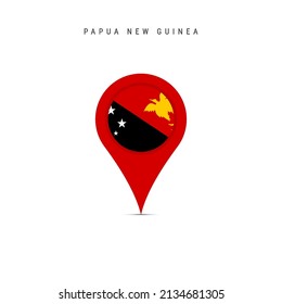 Teardrop map marker with flag of Papua New Guinea. PNG flag inserted in the location map pin. Flat vector illustration isolated on white background.