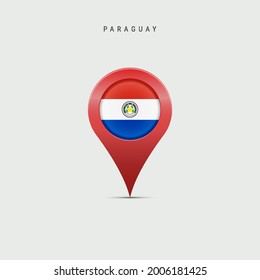 Teardrop map marker with flag of Paraguay. Paraguayan flag inserted in the location map pin. Vector illustration isolated on light grey background.