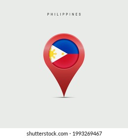 Marcador de mapa de lágrimas con bandera de Filipinas. Bandera filipina insertada en el pin del mapa de ubicación. Ilustración vectorial aislada en fondo gris claro.