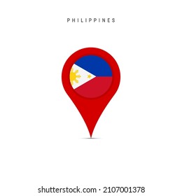 Marcador de mapa de lágrimas con bandera de Filipinas. Bandera filipina insertada en el pin del mapa de ubicación. Ilustración vectorial plana aislada en fondo blanco.