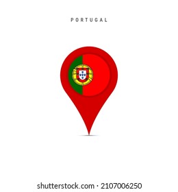 Teardrop map marker with flag of Portugal. Portuguese flag inserted in the location map pin. Flat vector illustration isolated on white background.