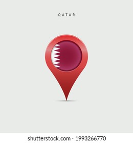 Teardrop map marker with flag of Qatar. Qatari flag inserted in the location map pin. Vector illustration isolated on light grey background.