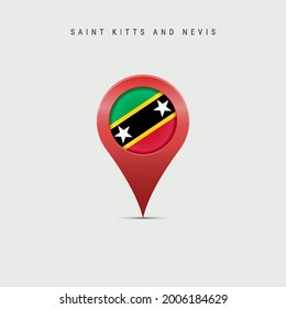 Teardrop map marker with flag of Saint Kitts and Nevis. Saint Christopher and Nevis flag inserted in the location map pin. Vector illustration isolated on light grey background.