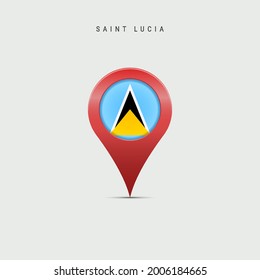 Marcador de mapa de lágrimas con bandera de Santa Lucía. Indicador santaluciano insertado en el pin del mapa de ubicación. Ilustración vectorial aislada en fondo gris claro.