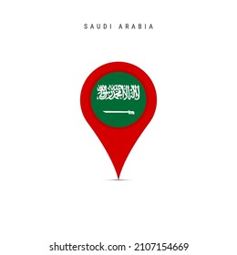 Teardrop map marker with flag of Saudi Arabia. Saudi Arabian flag inserted in the location map pin. Flat vector illustration isolated on white background.
