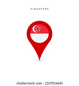 Teardrop map marker with flag of Singapore. Singaporean flag inserted in the location map pin. Flat vector illustration isolated on white background.