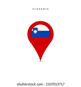 Marcador de mapa de lágrimas con bandera de Eslovenia. Bandera eslovena insertada en el pin del mapa de ubicación. Ilustración vectorial plana aislada en fondo blanco.