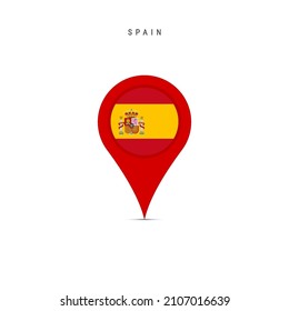 Teardrop map marker with flag of Spain. Spanish flag inserted in the location map pin. Flat vector illustration isolated on white background.