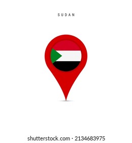 Teardrop map marker with flag of Sudan. Sudanese flag inserted in the location map pin. Flat vector illustration isolated on white background.