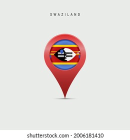 Teardrop map marker with flag of Swaziland. Eswatini flag inserted in the location map pin. Vector illustration isolated on light grey background.