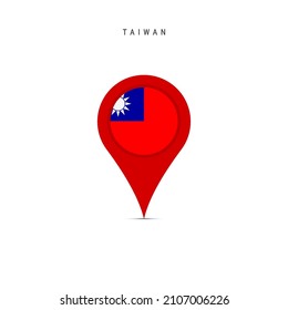 Marcador de mapa de lágrimas con bandera de Taiwán. Bandera taiwanesa insertada en el pin del mapa de la ubicación. Ilustración vectorial plana aislada en fondo blanco.
