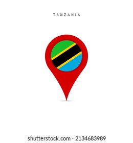 Teardrop map marker with flag of Tanzania. Tanzanian flag inserted in the location map pin. Flat vector illustration isolated on white background.
