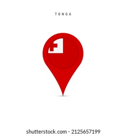 Teardrop map marker with flag of Tonga. Tongan flag inserted in the location map pin. Flat vector illustration isolated on white background.