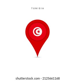 Marcador de mapa de lágrimas con bandera de Túnez. Bandera tunecina insertada en el pin del mapa de ubicación. Ilustración vectorial plana aislada en fondo blanco.