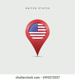 Teardrop Map Marker With Flag Of United States. American Flag Inserted In The Location Map Pin. Vector Illustration Isolated On Light Grey Background.