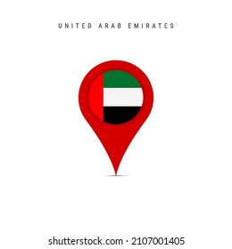 Teardrop map marker with flag of United Arab Emirates. UAE flag inserted in the location map pin. Flat vector illustration isolated on white background.