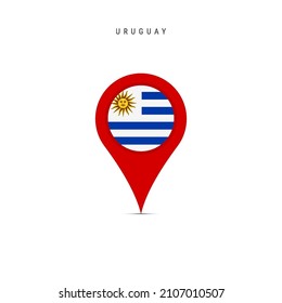 Teardrop map marker with flag of Uruguay. Uruguayan flag inserted in the location map pin. Flat vector illustration isolated on white background.