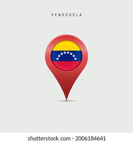 Teardrop map marker with flag of Venezuela. Venezuelan flag inserted in the location map pin. Vector illustration isolated on light grey background.